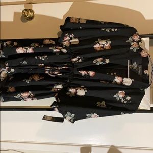 Black floral front tie kimono
